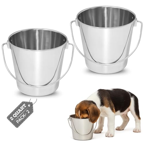 2Qt Round Stainless Steel Heavy Duty Dog Water Bucket, 2-Pack - size: 2 Quart (Pack of 2)