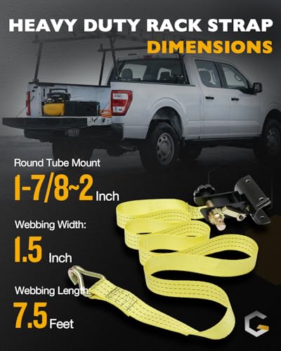 Ladder Rack Straps, Rack Ratchet Straps, Truck/Lumber/Pipe/Roof Rack Straps - color: Yellow (4 pcs), size: Black Round Tube