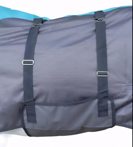 1200D Horse Turnout Blanket Waterproof, Breathable, Heavy-Weight Winter Blanket with 300g Fill, Ripstop Outer Shell - color: Grey/Turquoise, size: 84 inches
