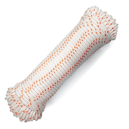 1133lbs Heavy Duty Polyester Double Braided Rope, White, 3/16in X 100FT - color: White/Orange, size: 3/16in X 100FT