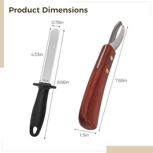 2 Pcs Professional Hoof Trimming Kit, Hoof Knife with Sharpener, Dual Grit Diamond Sharpening Rod, Ergonomic Handle for Livestock Care, Long-Lasting Tools