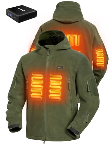ANTARCTICA GEAR Heated Jacket with 12V 16000mAh Battery Pack, Polar Fleece Coat for Men Women, Fit Zip Hood Winter Jacket - color: Green, size: Medium