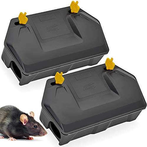 Rat Bait Station Outdoor with Key, Tamper-Resistant Rodent Bait Station, Weather-Resistant Outdoor Bait Box for Indoor Use, 2 Pack (Bait Not Included)