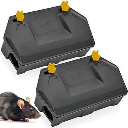 Rat Bait Station Outdoor with Key, Tamper-Resistant Rodent Bait Station, Weather-Resistant Outdoor Bait Box for Indoor Use, 2 Pack (Bait Not Included)