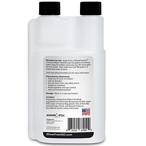 Show FresH2O Livestock Water Treatment for Drinking Water - Effectively Eliminates Chlorine & Removes Related Odor in Drinking Water, Easy to Use, Treats Up to 150 Gallons of Chlorinated Water - 16oz - size: 16 oz