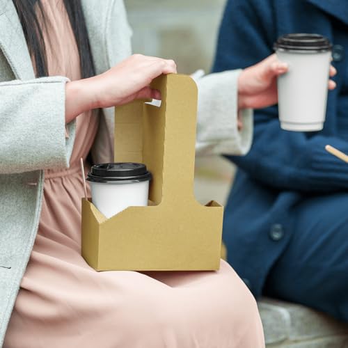 Karat Cardboard Drink Carrier with Handle [250 ct] – Sturdy 2-Cup Coffee Carrier for Hot/Cold Beverages, Fits 12-32 oz Cups, Disposable To-Go Cup Holder - size: 2-Cup