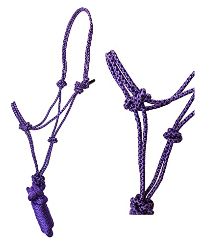 CHALLENGER Nylon Horse Braided Rope Noseband Halter w/Lead Rope 606EA02 - color: Purple/Black