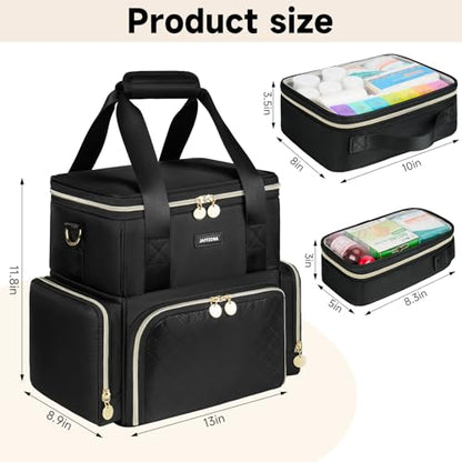Large Medicine Bag with 3 Removable Cases, Medication Travel Bag with Multiple Storage Sections for Prescription Bottles, Vitamins & Medical Supplies, Black