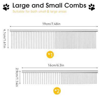 BEVTEE 3 Pcs Dog Combs for Grooming Matting, Greyhound Metal Comb for Cat