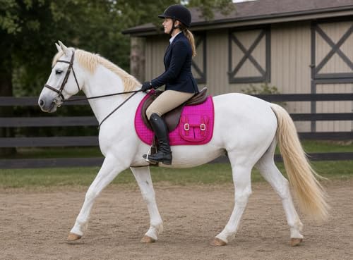 Horse English Quilted All-Purpose Saddle Pad Hot Pink w/ Pockets 72123