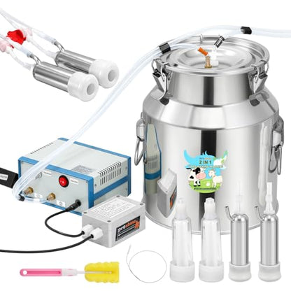 Upgraded 2 in 1 14L Electric Milking Machine with 4 Cow Teat Cups & 2 Goat Teat Cups