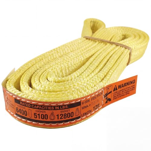 DD Sling (USA Made) 1" & 2" Widths by 4' to 30' Lengths In Listing, 2 Ply, Endless Nylon Lifting Slings, 6,400 lbs Vert, 5,100 lbs Choker, 12,800 lbs Basket (1"x12') | 6,400 lb Vertical, 5,100 lb Choker, 12,800 lb Basket – 2 Ply Heavy Duty 900 Webbing, Ty