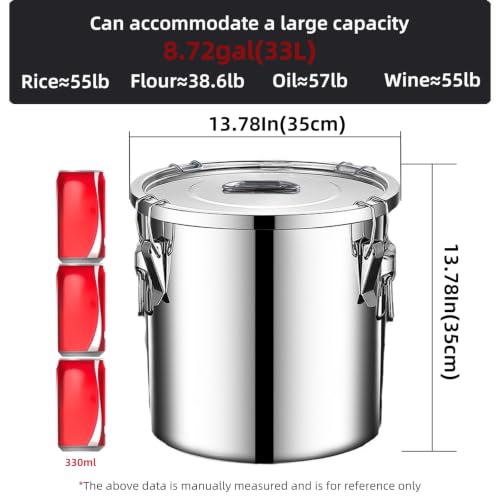 Stainless Steel Airtight Food Storage container with Lid for Pantry Kitchen - size: 8.72gal