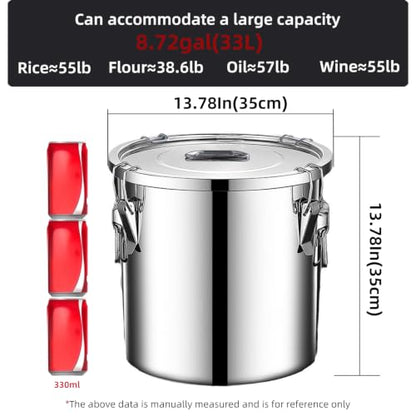 Stainless Steel Airtight Food Storage container with Lid for Pantry Kitchen - size: 8.72gal