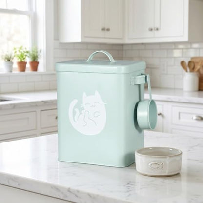 Galvanized Iron Pet Food Container Moistureproof Pet Snack Organizer Airtight Seal Dry Food Storage for Cats and Dogs(Green) - color: Green