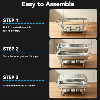 9QT Chafing Dishes for Buffet 4 Pack with 4 Full-Size Pans Silver - color: Silver-002