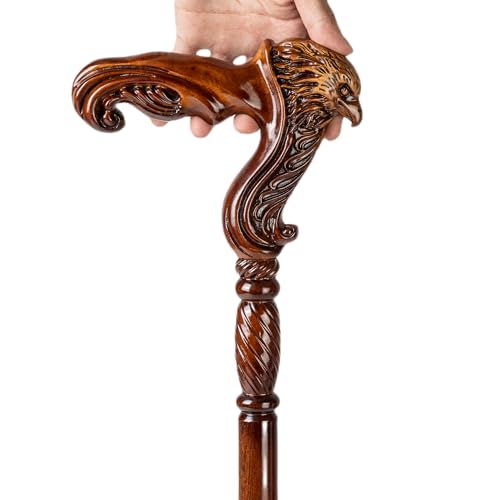 Hand Carved Wooden Walking Cane with Ergonomic Handle and Rubber Tip for Men and Women - Fashionable Unique Walking Stick for Seniors - 37 inch - style: Eagle