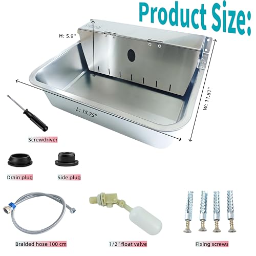 Stainless Steel Automatic Pet Waterer with Flip-Top & Wall Mount - size: Large-Flip cover