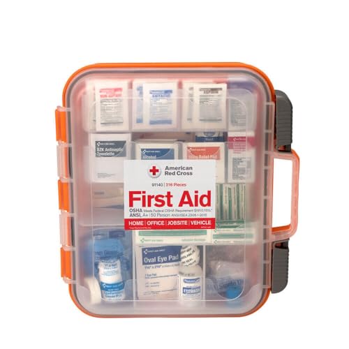 American Red Cross Officially Licensed Product, 50 Person First Aid Kit, 216 Piece Emergency Medical Supplies to Clean & Treat Minor Injuries, Hard Case Box for Home, Business, Job Site, Car