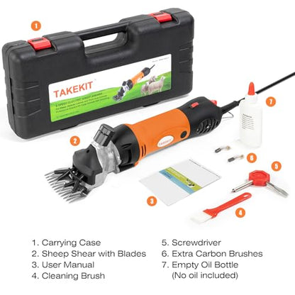 TAKEKIT Sheep Shears, 500W Professional Heavy Duty Sheep Clippers for Grooming, 6 Speeds Electric Animal Shearing Clippers for Alpacas Llamas Lambs and Large Livestock with Thick Coats - color: Yellow