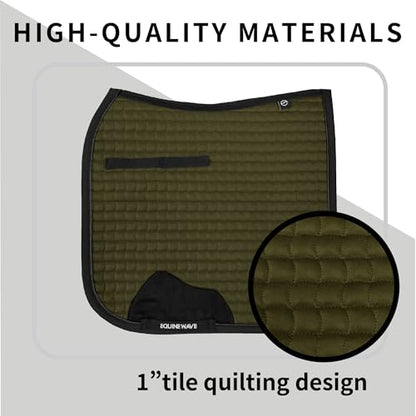 EQUINEWAVE Aria Soft Suede Dressage Saddle Pad – Breathable Moisture-Wicking Lining, Shock-Absorbing Cushion, Contoured Spine, English Horse Saddle Pad - color: Olive green