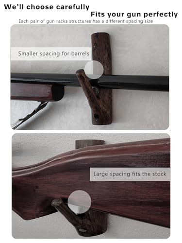 Gun Rack Wall Mount,Natural Hardwood Gun Rack, Handmade Gun Hooks for Wall with Pre Drilled Holes and Hardware Bow Horizontal Hanger Archery for Storage Display Home (6), GUN-RACK-WOOD-6 - style: Brown-3 pair