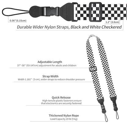 FIEIL Nylon iPad Strap, Adjustable Camera Neck Strap, Comfortable Shoulder Strap for iPad, Cellphone Tablet, Camera, Laptop, Binocular, Luggage Bag (Black and White Checkered Universal Neck Lanyard) - color: Black and White Checkered