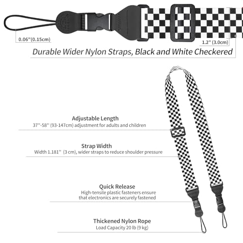 FIEIL Nylon iPad Strap, Adjustable Camera Neck Strap, Comfortable Shoulder Strap for iPad, Cellphone Tablet, Camera, Laptop, Binocular, Luggage Bag (Black and White Checkered Universal Neck Lanyard) - color: Black and White Checkered