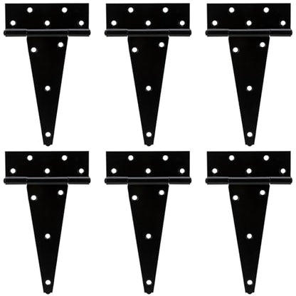 HILLMASTER 8 Inch T-Strap Heavy Duty Shed Door Hinges Gate Strap Hinges Black Tee Hinge Wrought Hardware for Wooden Fences,Yard,Barn Door,Rustproof (6 Pack) - size: 8in 6Pack