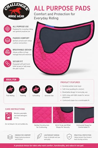 Horse English Quilted Contoured Padded All-Purpose Trail Saddle Pad 72184GR - color: Pink