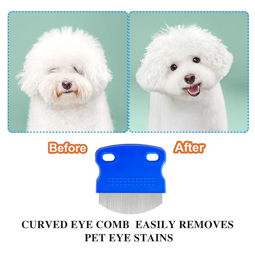 6 Pcs Flea Lice Comb,Stainless Steel Tear Stain Remover,Professional dog eye comb, Flea and Tick Combs for Dogs & Cats, Fine Tooth Dog Comb for Grooming