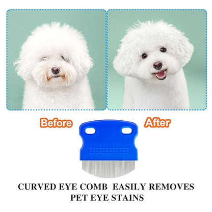 6 Pcs Flea Lice Comb,Stainless Steel Tear Stain Remover,Professional dog eye comb, Flea and Tick Combs for Dogs & Cats, Fine Tooth Dog Comb for Grooming