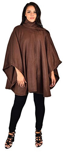 Dare2BStylish Women Poncho Style Fleece Cover Up with Muffler - color: Brown