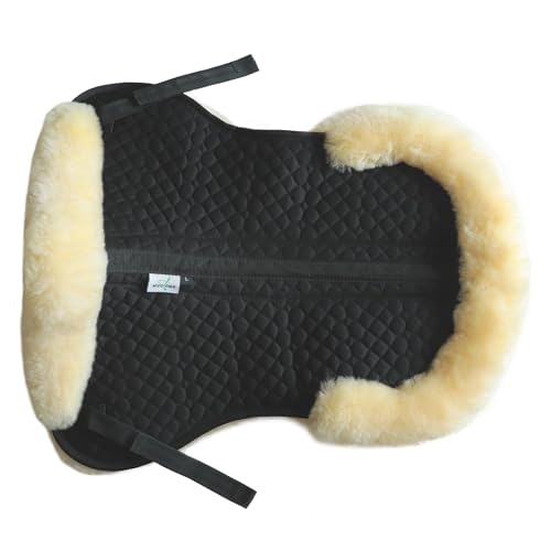 Woolous Sheepskin Half Pad for English Saddle, Wool Fleece Horse Saddle Pad - color: ‎Black-Beige
