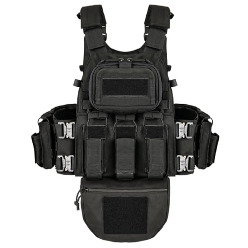 YAKEDA Tactical Training Vest with PALS System - Multi-Pocket Adjustable Straps Quick-Release Buckle for Hunting - color: Black2.0