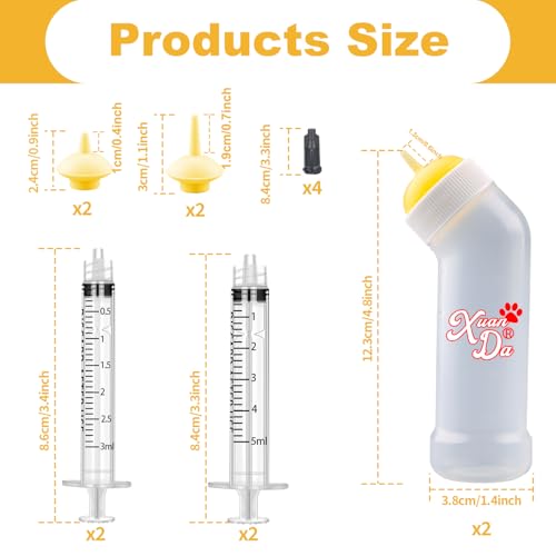 Kitten Nursing Nipple with Syringe, Wide Mouth Angled Puppy Feeding Bottles, with Ventilation Valve Resistant Tearing for Puppies, Kittens, Rabbit, Small Wildlife (S Nipple,Yellow) - color: Yellow, size: Model 1