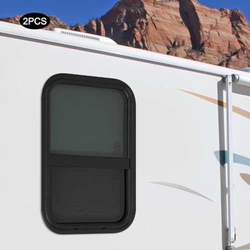 Vertical Sliding Black RV Window for Teardrop, Cargo, Horse Trailer, Marine Camper Window Replacement,15" Wide x 22" Tall, 2 Pack (15"x22") - size: 15"x22"