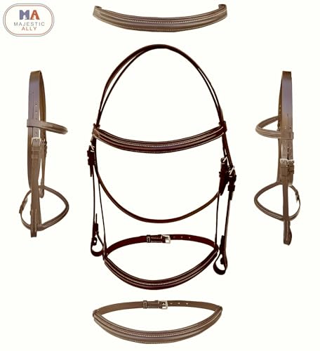 Majestic Ally Padded Raised English Bridle, Premium Leather, Matching Laced Reins - color: Brown, size: Cob