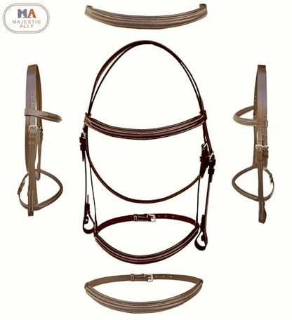 Majestic Ally Padded Raised English Bridle, Premium Leather, Matching Laced Reins - color: Brown, size: Cob