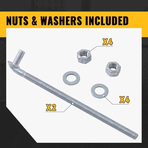 VIVIDA 12" J Bolt Gate Hinge, 5/8" Gate Bolt Post Hinge, 2-Pack | Galvanized Gate Bolt Post Hinge, Chain Link Fence Gate Hardware, Nuts & Washers Included - size: 12" (2 PCS)