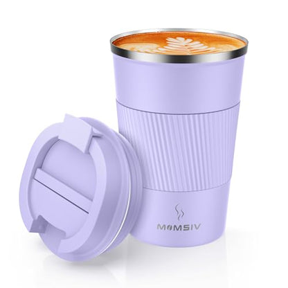 MOMSIV 12oz Travel Coffee Mug, Insulated Coffee Cup with Leakproof Lid - color: B-Purple Taro-12oz