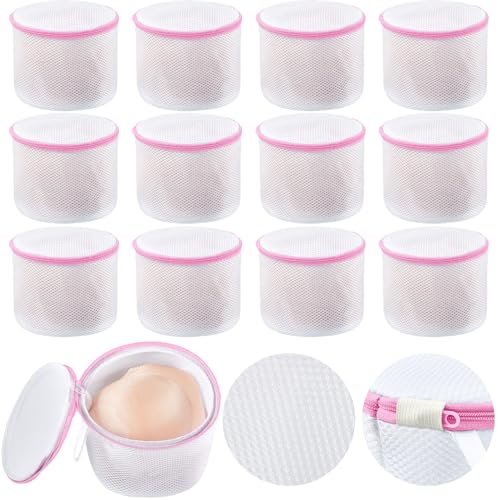 12 Pieces Honeycomb Mesh Laundry Bags for Delicates Underwear Bra Laundry Bags for Washing Machine Sock Laundry Mesh Bags for Delicates Garment Lingerie Wash Bag Net, 6 x 7 Inch (Pink) - color: Pink