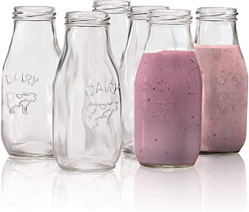 Circleware Country Milk Bottles Set of 6 Drinking Glasses, Home and Kitchen Dairy Cow Glassware for Water, Juice, Beer, Bar Liquor Dining Beverage Gifts, Farmhouse Decor, 10.5 oz, Clear | Dairy Cow Farmhouse Decor Glassware For Water Juice Beer & Bar Liqu