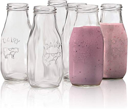 Circleware Country Milk Bottles Set of 6 Drinking Glasses, Home and Kitchen Dairy Cow Glassware for Water, Juice, Beer, Bar Liquor Dining Beverage Gifts, Farmhouse Decor, 10.5 oz, Clear | Dairy Cow Farmhouse Decor Glassware For Water Juice Beer & Bar Liqu