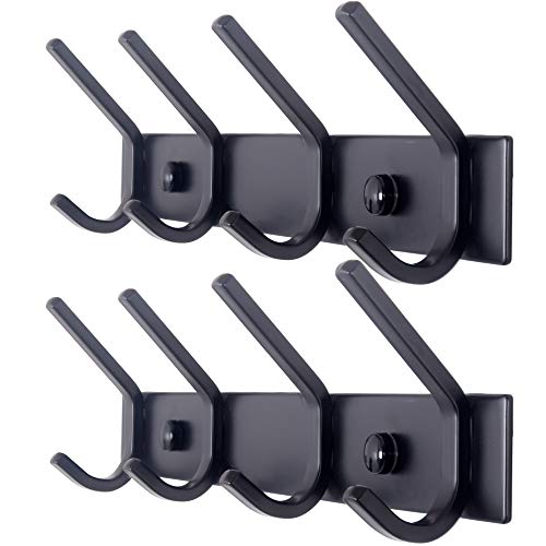 WEBI Coat Rack Wall Mounted,4 Coat Hooks for Hanging Coats,Hook Rack Rail Coat Hanger Wall Coat Rack with Hooks for Clothes,Black,2 Packs - size: 4 Hooks(2 Pcs)