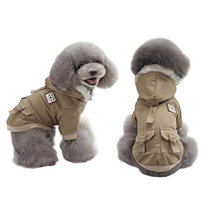 Warm Dog Hooded Trench Coat Windproof Parka Jacket for Cold Weather (L, Khaki) - color: Khaki, size: Large ( Chest Girth : 16 in )