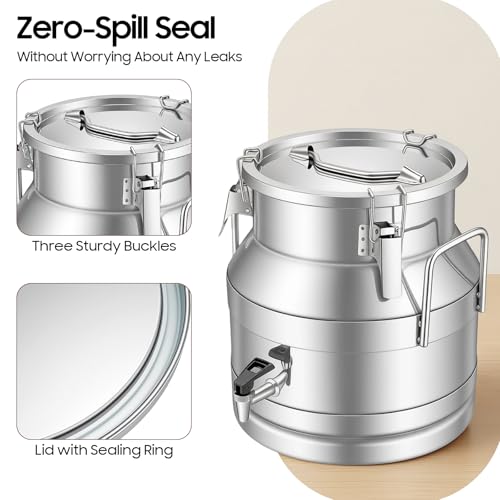 DYNAMI 5.3Gal Stainless Steel Milk Bucket with Faucet,Thickened Stainless Steel Milk Can with Sealing Lid,Large Liquid Container Storage,for Milk,Wine, Oil Storage Transport (20L/5.3Gal,w/Faucet) - size: 20L/5.3Gal