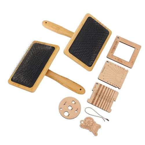 Wooden Knitting Gauge Set, 8 Piece Knitting Tool Set, Wood Blending Board Carding Brush Set with, Wooden Wool Carder Hand Carders for Needle Felting Supplies for Dogs Weaving