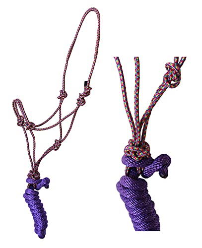 Nylon Horse Braided Rope Noseband Halter w/Lead Rope Purple 606EA01PR - color: Purple/Multicolor