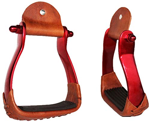 CHALLENGER Horse 4-3/4" Western Saddle Barrel Racing Lightweight Aluminium Stirrups 5181 - color: Red